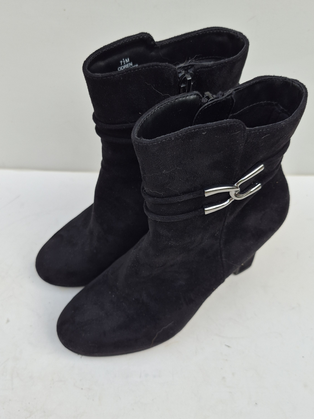 Impo Black Suede Ankle Booties with Silver Buckle